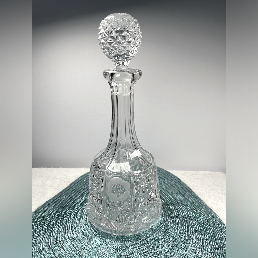 Leonard Crystal Vintage Decanter-Etched Flower Pattern-Very Heavy